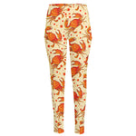 Orange Crab Pattern Print High-Waisted Pocket Leggings