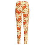Orange Crab Pattern Print High-Waisted Pocket Leggings