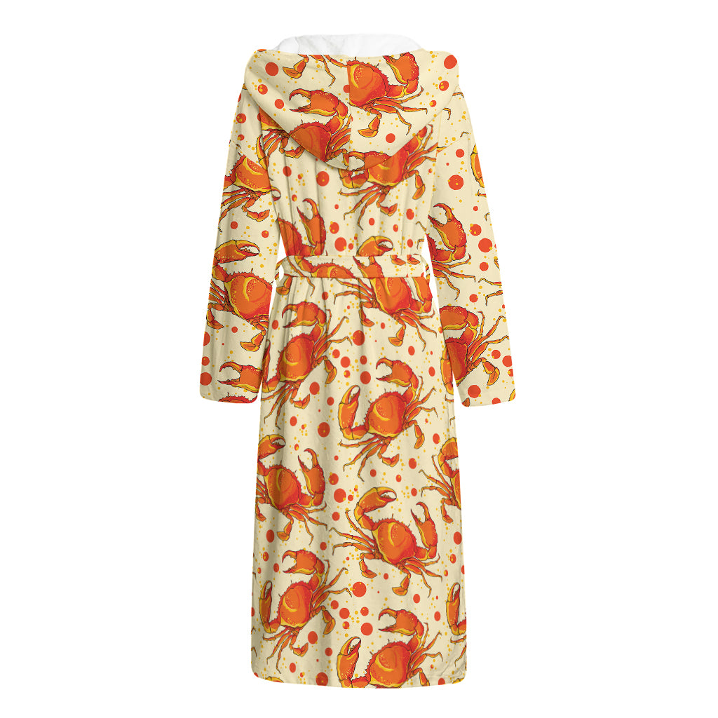 Orange Crab Pattern Print Hooded Bathrobe