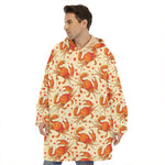 Orange Crab Pattern Print Hoodie Blanket