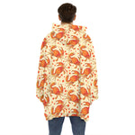 Orange Crab Pattern Print Hoodie Blanket