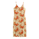 Orange Crab Pattern Print Jersey Midi Cami Dress