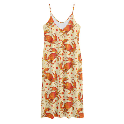 Orange Crab Pattern Print Jersey Midi Cami Dress