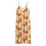 Orange Crab Pattern Print Jersey Midi Cami Dress