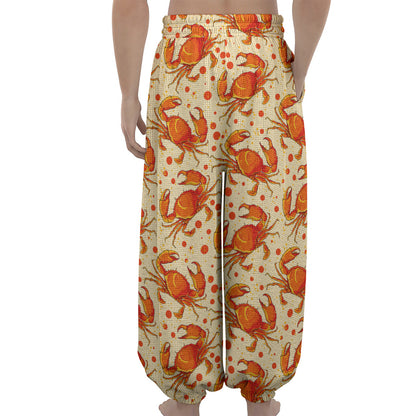 Orange Crab Pattern Print Lantern Pants