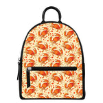 Orange Crab Pattern Print Leather Backpack