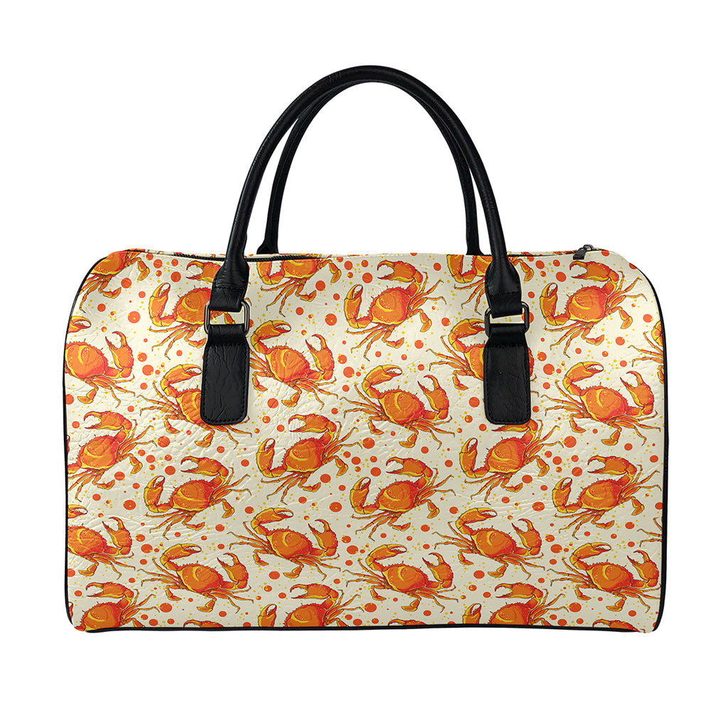 Orange Crab Pattern Print Leather Duffle Bag