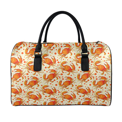 Orange Crab Pattern Print Leather Duffle Bag