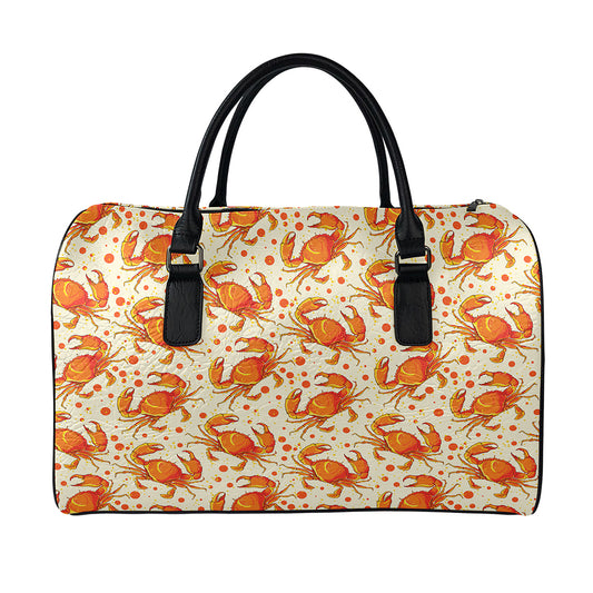 Orange Crab Pattern Print Leather Duffle Bag