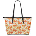 Orange Crab Pattern Print Leather Tote Bag With Zipper