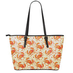Orange Crab Pattern Print Leather Tote Bag
