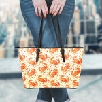 Orange Crab Pattern Print Leather Tote Bag