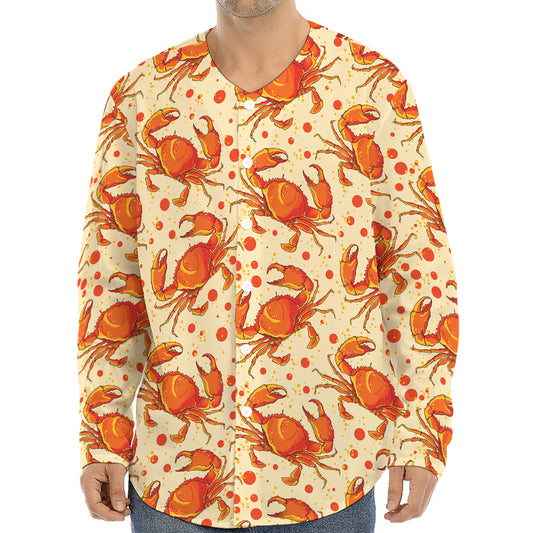 Orange Crab Pattern Print Long Sleeve Baseball Jersey