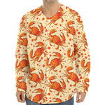 Orange Crab Pattern Print Long Sleeve Baseball Jersey