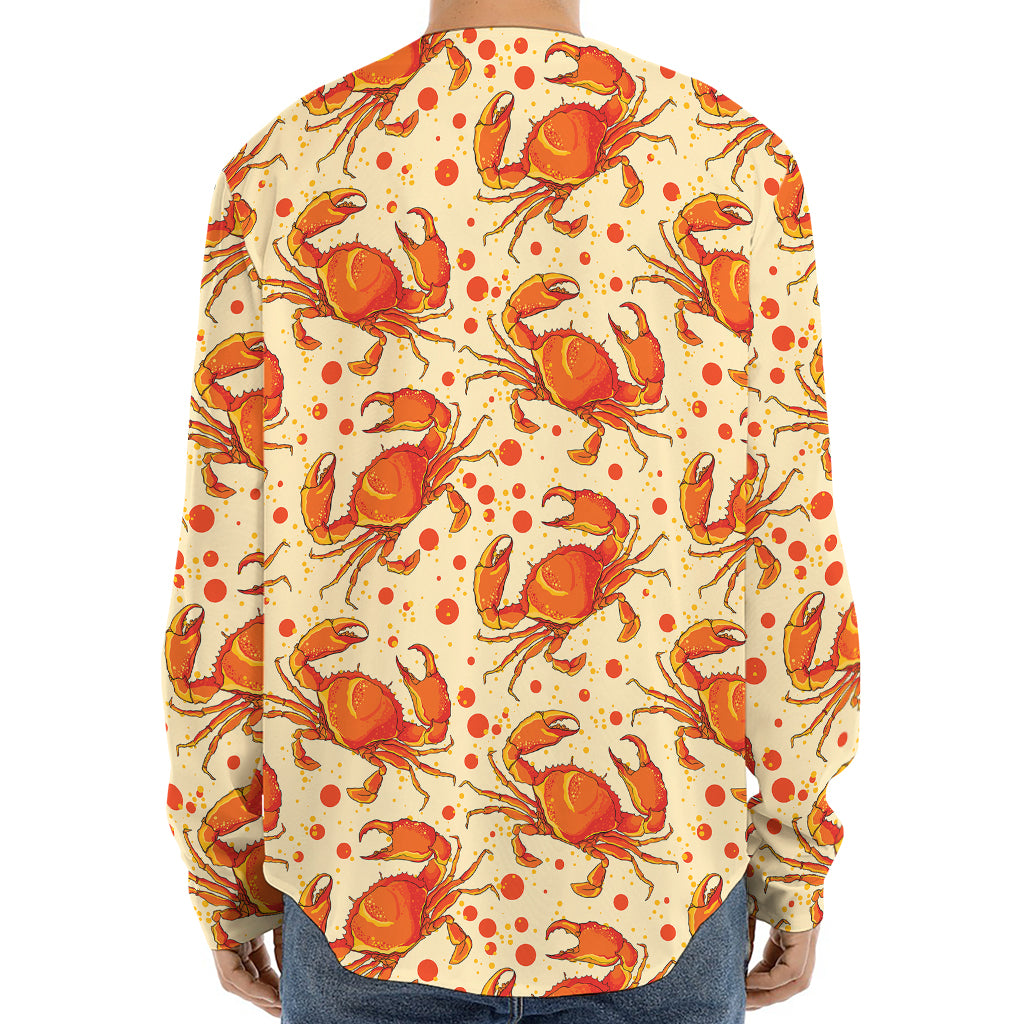 Orange Crab Pattern Print Long Sleeve Baseball Jersey