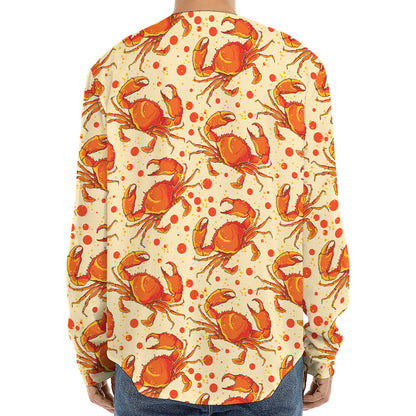 Orange Crab Pattern Print Long Sleeve Baseball Jersey