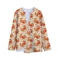 Orange Crab Pattern Print Long Sleeve Short Coat