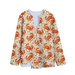 Orange Crab Pattern Print Long Sleeve Short Coat