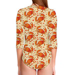 Orange Crab Pattern Print Long Sleeve Swimsuit