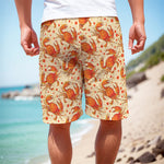 Orange Crab Pattern Print Men's Cargo Shorts