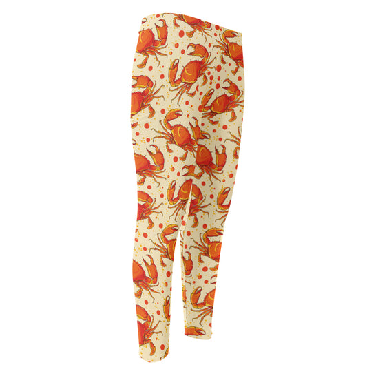 Orange Crab Pattern Print Men's Compression Pants