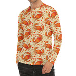 Orange Crab Pattern Print Men's Long Sleeve Rash Guard