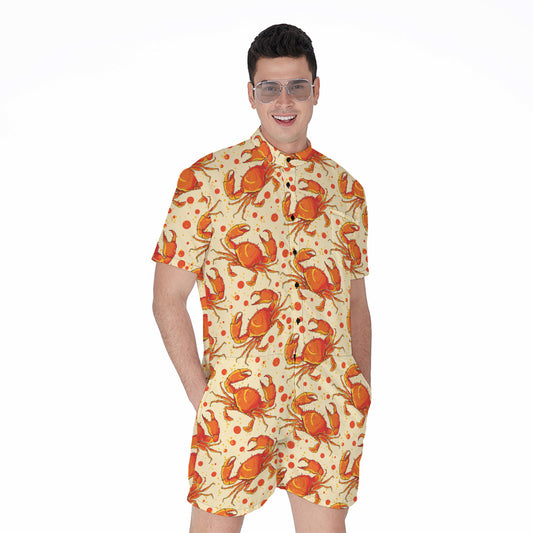 Orange Crab Pattern Print Men's Rompers
