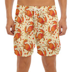 Orange Crab Pattern Print Men's Split Running Shorts