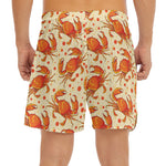 Orange Crab Pattern Print Men's Split Running Shorts