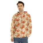 Orange Crab Pattern Print Men's Velvet Pullover Hoodie