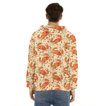 Orange Crab Pattern Print Men's Velvet Pullover Hoodie