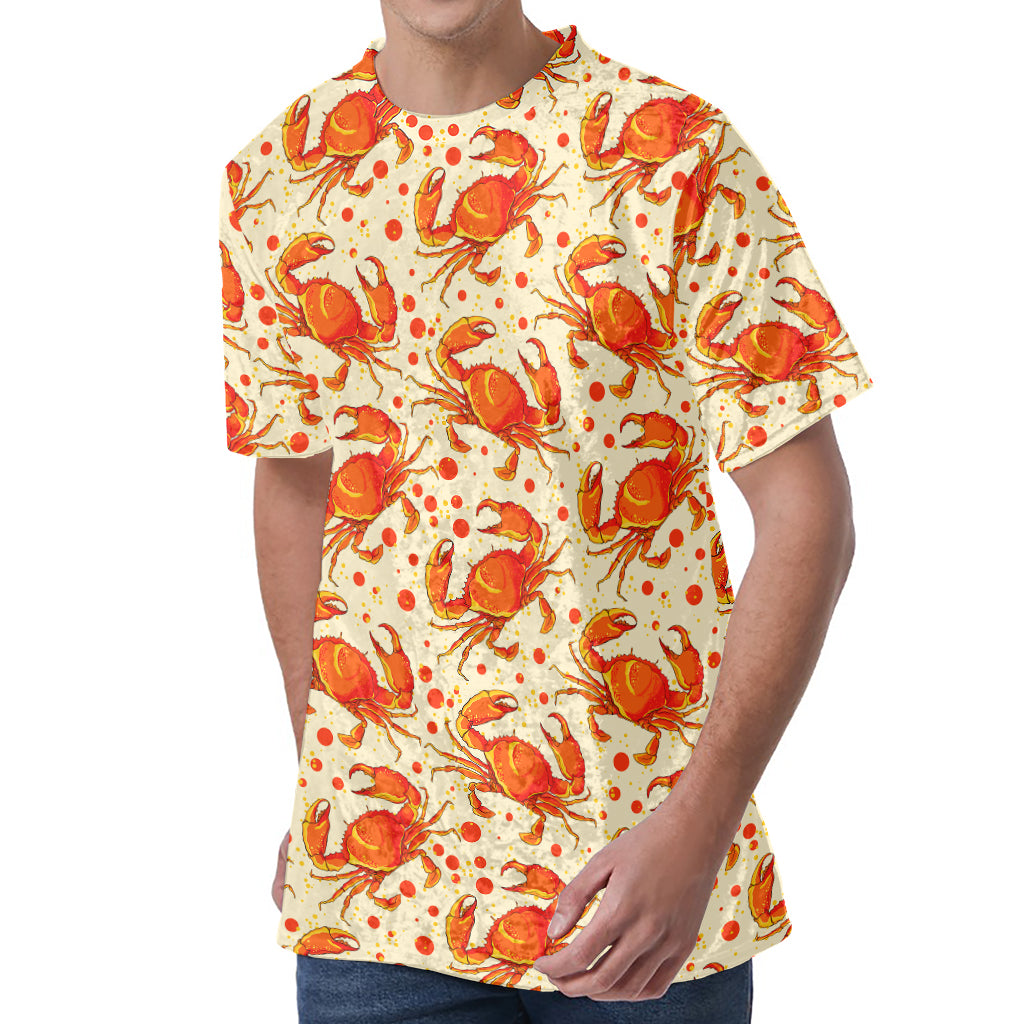 Orange Crab Pattern Print Men's Velvet T-Shirt