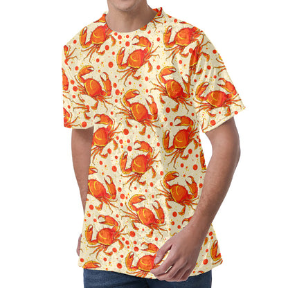 Orange Crab Pattern Print Men's Velvet T-Shirt