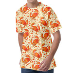 Orange Crab Pattern Print Men's Velvet T-Shirt