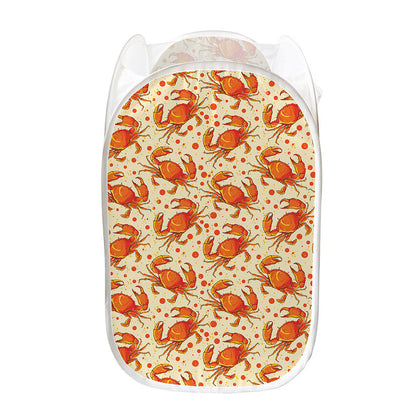 Orange Crab Pattern Print Mesh Laundry Hamper