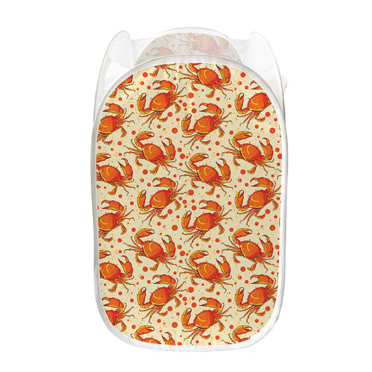 Orange Crab Pattern Print Mesh Laundry Hamper