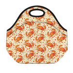 Orange Crab Pattern Print Neoprene Lunch Bag