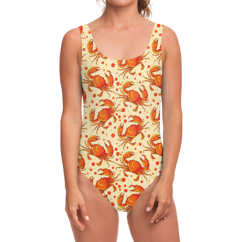 Orange Crab Pattern Print One Piece Swimsuit