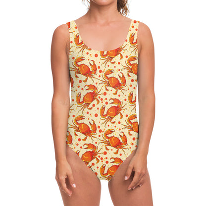 Orange Crab Pattern Print One Piece Swimsuit