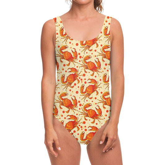 Orange Crab Pattern Print One Piece Swimsuit