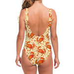 Orange Crab Pattern Print One Piece Swimsuit