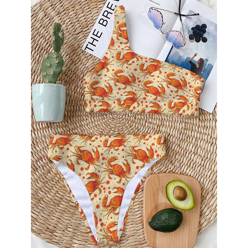 Orange Crab Pattern Print One Shoulder Bikini Top