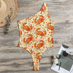 Orange Crab Pattern Print One Shoulder Bodysuit