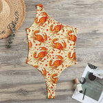 Orange Crab Pattern Print One Shoulder Bodysuit