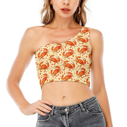 Orange Crab Pattern Print One Shoulder Crop Top