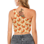 Orange Crab Pattern Print One Shoulder Crop Top