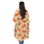 Orange Crab Pattern Print Open Front Beach Cover Up