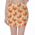 Orange Crab Pattern Print Pencil Mini Skirt