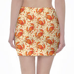 Orange Crab Pattern Print Pencil Mini Skirt