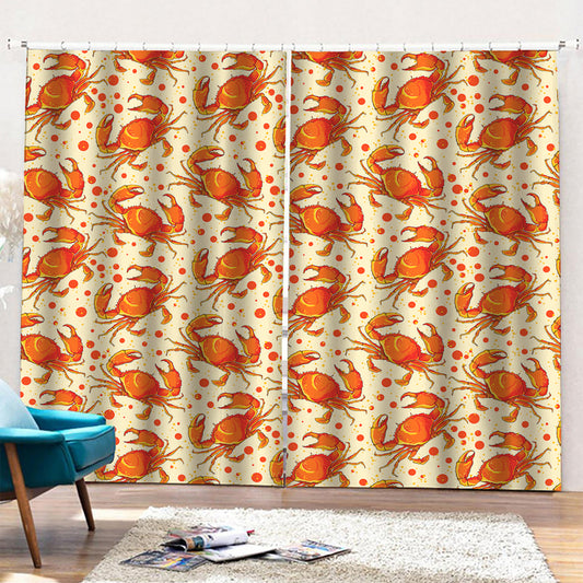 Orange Crab Pattern Print Pencil Pleat Curtains